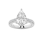 3.33 ctw Pear Lab-Grown Diamond Hidden Halo Side Stone Engagement Ring in 18K White Gold for Women | Colorless D, VVS1 Clarity, IGI Certified 3.00 ct Center Diamond