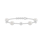 6.5 - 7.0 mm Cultured Freshwater Pearl and 1/2 ctw Lab Grown Diamond Alternating Adjustable Chain Bracelet - 7-8 Inches 14K White Gold