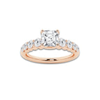 1.54 Ct Asscher Lab-Grown Diamond Half Eternity Engagement Ring in 14K Rose Gold for Female, Colorless (E), VS1 Clarity | IGI Certified, 1.00 Ct Center Diamond