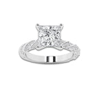 4.42 ctw Princess Lab-Grown Diamond Twisted Band Engagement Ring in 14K White Gold for Women | Colorless D, VVS1 Clarity, IGI Certified 4.00 ct Center Diamond