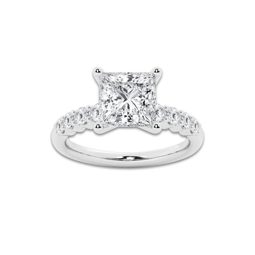 5.66 Ct Princess Lab-Grown Diamond Half Eternity Engagement Ring in 14K White Gold for Female, Colorless (D), VVS1 Clarity | IGI Certified, 5.00 Ct Center Diamond