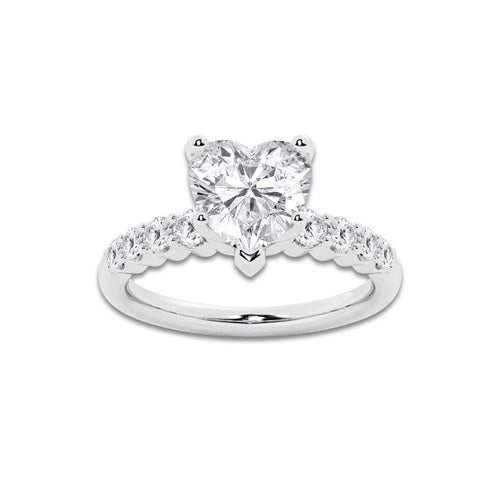 5.66 Ct Heart Lab-Grown Diamond Half Eternity Engagement Ring in Platinum for Female, Colorless (D), VVS1 Clarity | IGI Certified, 5.00 Ct Center Diamond