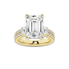 7.96 ctw Emerald Lab-Grown Diamond Three Stone Double Row Engagement Ring in 14K Yellow Gold for Women | D Color, VVS1 Clarity, IGI Certified 7.00 ct Center Diamond