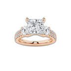 2.25 ctw Princess Lab-Grown Diamond Three Stone Double Row Engagement Ring in 14K Rose Gold for Women | D Color, VVS1 Clarity, IGI Certified 1.50 ct Center Diamond