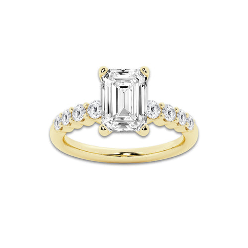 5.66 Ct Emerald Lab-Grown Diamond Half Eternity Engagement Ring in 14K Yellow Gold for Female, Colorless (D), VVS1 Clarity | IGI Certified, 5.00 Ct Center Diamond