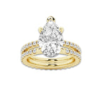 3.39 ctw Pear Lab-Grown Diamond Double Row Diamond Engagement Ring in 14K Yellow Gold for Women | Colorless E, VS1 Clarity, IGI Certified 2.50 ct Center Diamond