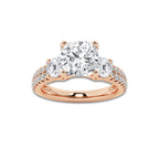 2.25 ctw Cushion Lab-Grown Diamond Three Stone Double Row Engagement Ring in 14K Rose Gold for Women | D Color, VVS1 Clarity, IGI Certified 1.50 ct Center Diamond