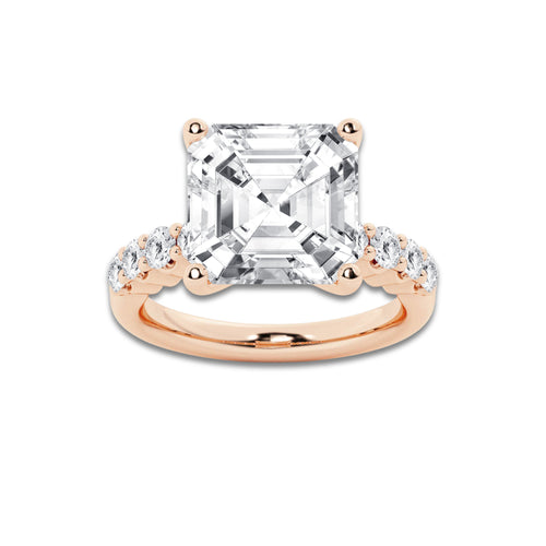 8.66 Ct Asscher Lab-Grown Diamond Half Eternity Engagement Ring in 14K Rose Gold for Female, Colorless (D), VVS1 Clarity | IGI Certified, 8.00 Ct Center Diamond