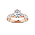 2.00 ctw Oval Lab-Grown Diamond Split-Prong Set Side Stone Engagement Ring in 14K Rose Gold for Women | Colorless D, VVS1 Clarity, IGI Certified 1.00 ct Center Diamond