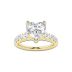 2.04 Ct Heart Lab-Grown Diamond Half Eternity Engagement Ring in 14K Yellow Gold for Female, Colorless (E), VS1 Clarity | IGI Certified, 1.50 Ct Center Diamond