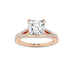 1.83 ctw Asscher Lab-Grown Diamond Split Shank Side Stone Engagement Ring in 14K Rose Gold for Women | Colorless E, VS1 Clarity, IGI Certified 1.50 ct Center Diamond