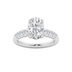 3.04 Ct Oval Lab-Grown Diamond Half Eternity Engagement Ring in 14K White Gold for Female, Colorless (D), VVS1 Clarity | IGI Certified, 2.50 Ct Center Diamond