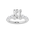 2.98 ctw Emerald Lab-Grown Diamond Marquise Side Stone Engagement Ring in 14K White Gold for Women | Colorless D, VVS1 Clarity, IGI Certified 2.50 ct Center Diamond