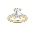 3.93 ctw Emerald Lab-Grown Diamond Pave Engagement Ring in 14K Yellow Gold for Women | D Color, VVS1 Clarity, IGI Certified 3.50 ct Center Diamond