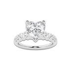 2.04 Ct Heart Lab-Grown Diamond Half Eternity Engagement Ring in 14K White Gold for Female, Colorless (D), VVS1 Clarity | IGI Certified, 1.50 Ct Center Diamond