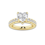4.00 ctw Heart Lab-Grown Diamond Split-Prong Set Side Stone Engagement Ring in 14K Yellow Gold for Women | Colorless D, VVS1 Clarity, IGI Certified 3.00 ct Center Diamond