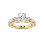 2.00 ctw Cushion Lab-Grown Diamond Split-Prong Set Side Stone Engagement Ring in 14K Yellow Gold for Women | Colorless E, VS1 Clarity, IGI Certified 1.00 ct Center Diamond