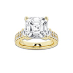 7.96 ctw Asscher Lab-Grown Diamond Three Stone Double Row Engagement Ring in 14K Yellow Gold for Women | D Color, VVS1 Clarity, IGI Certified 7.00 ct Center Diamond