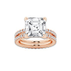 8.22 ctw Asscher Lab-Grown Diamond Double Row Diamond Engagement Ring in 14K Rose Gold for Women | Colorless E, VS1 Clarity, IGI Certified 7.00 ct Center Diamond