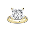 7.39 ctw Princess Lab-Grown Diamond Hidden Halo Side Stone Engagement Ring in 18K Yellow Gold for Women | Colorless E, VS1 Clarity, IGI Certified 7.00 ct Center Diamond