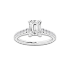 1.39 ctw Emerald Lab-Grown Diamond Pave Engagement Ring in 14K White Gold for Women | D Color, VVS1 Clarity, IGI Certified 1.00 ct Center Diamond