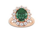Petunia 3 7/8 ctw Oval Cut Emerald and Round Lab Grown Diamond Halo Engagement Ring 14K Rose Gold | 3 ct Center