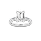 3.40 ctw Emerald Lab-Grown Diamond Pave Engagement Ring in 14K White Gold for Women | E Color, VS1 Clarity, IGI Certified 3.00 ct Center Diamond