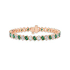 13 ctw Emerald Lab Grown Diamond Diagonal Tennis Bracelet with Created Emerald - 7 Inches 14K Rose Gold