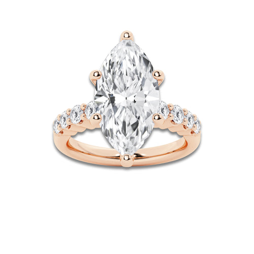 8.66 Ct Marquise Lab-Grown Diamond Half Eternity Engagement Ring in 14K Rose Gold for Female, Colorless (D), VVS1 Clarity | IGI Certified, 8.00 Ct Center Diamond