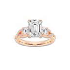 3.10 ctw Emerald Lab-Grown Diamond Side Stone Engagement Ring in 14K Rose Gold for Women | Colorless E, VS1 Clarity, IGI Certified 2.50 ct Center Diamond