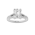 2.33 ctw Emerald Lab-Grown Diamond Split Shank Side Stone Engagement Ring in Platinum for Women | Colorless D, VVS1 Clarity, IGI Certified 2.00 ct Center Diamond