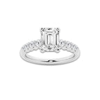 3.54 Ct Emerald Lab-Grown Diamond Half Eternity Engagement Ring in 14K White Gold for Female, Colorless (E), VS1 Clarity | IGI Certified, 3.00 Ct Center Diamond