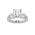 2.25 ctw Asscher Lab-Grown Diamond Three Stone Double Row Engagement Ring in 14K White Gold for Women | D Color, VVS1 Clarity, IGI Certified 1.50 ct Center Diamond