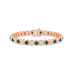8 ctw Round Created Emerald and Round Lab Grown Diamond Four-Prong Tennis Bracelet - 8 Inches 14K Rose Gold
