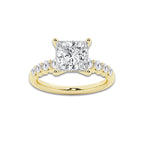 5.66 Ct Princess Lab-Grown Diamond Half Eternity Engagement Ring in 14K Yellow Gold for Female, Colorless (D), VVS1 Clarity | IGI Certified, 5.00 Ct Center Diamond