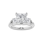1.23 ctw Princess Lab-Grown Diamond Side Stone Engagement Ring in 14K White Gold for Women | Colorless E, VS1 Clarity, IGI Certified 0.75 ct Center Diamond