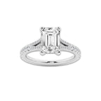 8.66 ctw Emerald Lab-Grown Diamond Split Shank Side Stone Engagement Ring in Platinum for Women | Colorless D, VVS1 Clarity, IGI Certified 8.00 ct Center Diamond