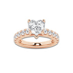 3.50 ctw Heart Lab-Grown Diamond Split-Prong Set Side Stone Engagement Ring in 14K Rose Gold for Women | Colorless D, VVS1 Clarity, IGI Certified 2.50 ct Center Diamond