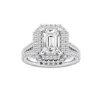 2 7/8 ctw Emerald Lab Grown Diamond Double halo with Split Shank Halo Engagement Ring Platinum, E, VS1 | 2 ct Center