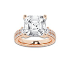 8.96 ctw Asscher Lab-Grown Diamond Three Stone Double Row Engagement Ring in 14K Rose Gold for Women | E Color, VS1 Clarity, IGI Certified 8.00 ct Center Diamond