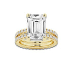 9.22 ctw Emerald Lab-Grown Diamond Double Row Diamond Engagement Ring in 14K Yellow Gold for Women | Colorless E, VS1 Clarity, IGI Certified 8.00 ct Center Diamond