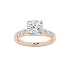 3.04 Ct Cushion Lab-Grown Diamond Half Eternity Engagement Ring in 14K Rose Gold for Female, Colorless (E), VS1 Clarity | IGI Certified, 2.50 Ct Center Diamond