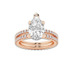 3.89 ctw Pear Lab-Grown Diamond Double Row Diamond Engagement Ring in 14K Rose Gold for Women | Colorless D, VVS1 Clarity, IGI Certified 3.00 ct Center Diamond