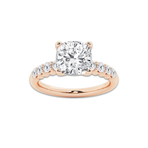 4.66 Ct Cushion Lab-Grown Diamond Half Eternity Engagement Ring in 14K Rose Gold for Female, Colorless (D), VVS1 Clarity | IGI Certified, 4.00 Ct Center Diamond