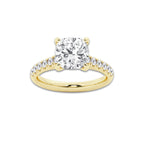 3.40 ctw Cushion Lab-Grown Diamond Pave Engagement Ring in 14K Yellow Gold for Women | E Color, VS1 Clarity, IGI Certified 3.00 ct Center Diamond