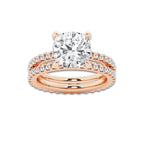 5.22 ctw Cushion Lab-Grown Diamond Double Row Diamond Engagement Ring in 14K Rose Gold for Women | Colorless D, VVS1 Clarity, IGI Certified 4.00 ct Center Diamond
