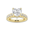 3.00 ctw Heart Lab-Grown Diamond Split-Prong Set Side Stone Engagement Ring in 14K Yellow Gold for Women | Colorless D, VVS1 Clarity, IGI Certified 2.00 ct Center Diamond