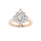 Bilqis 3 1/2 ctw Dutch Marquise Lab Grown Diamond Vintage Side Stone Engagement Ring 14K Rose Gold, EF, VS2 | IGI Certified, 3 ct Center