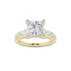 2.54 ctw Princess Lab-Grown Diamond Side Stone Engagement Ring in 14K Yellow Gold for Women | Colorless E, VS1 Clarity, IGI Certified 2.00 Ct Center Diamond