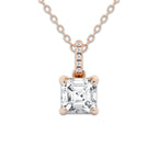 1 1/2 ctw Asscher Lab Grown Diamond Hidden Halo with Diamond Bail Pendant 14K Rose Gold, E, VS1 | IGI Certified, 1 1/2 ct Center